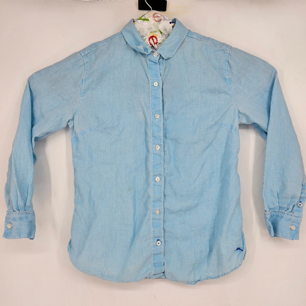 Tommy Bahama Shirt Womens Medium Linen Light Blue Long Sleeve Casual Button Up